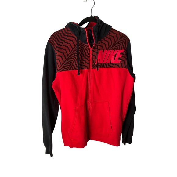 Nike Mens Red & Black Full-Zip Hoodie Zigzag Pattern & Kangaroo Pockets READ: - Picture 8 of 9